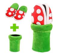 Flossty Pantofole in peluche per casa, abbigliamento piranha piante, motivo a pois, con presina, taglia unica, 37-42 EU, per adulti, Verde/Rosso, Taglia unica