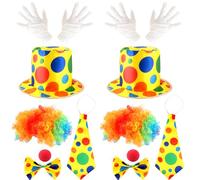 Flotory 12 pezzi accessori per costume da clown per adulti, cappello papillon e guanti bianchi, parrucca da clown naso per uomini e donne Halloween fingere di giocare feste cosplay