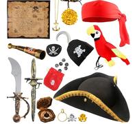 Flotory Kit per costume da pirata per bambini, 16 pezzi, con cappellino imbottito sulla spalla, cerotti per occhi, cappello tricorno coloniale, accessori per ragazzi e ragazze, feste di Halloween