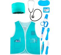 Flotory Set di 9 costumi da pediatra con gilet medico, cappello, stetoscopio, uniforme chirurgica per ragazzi e ragazze, travestimento, gioco di ruolo, feste, cosplay, giorno di carriera