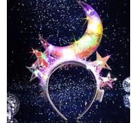Flovel Cerchietto per capelli con luna a LED che si illumina con stelle colorate, accessorio per capelli da donna