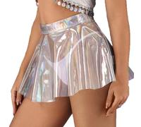 Flovel Gonna Svasata Femminile a Pieghe Gonne Lucide a Vita Alta Mini Gonna Nightclub Rave Party Gonna Scintillante per Donne e Ragazze(XL)