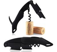FLOW Barware Cavatappi, cavatappi, apribottiglie e tagliacapsule 3 in 1, multiuso, in acciaio, con vite in sughero per bottiglie di vino, colore nero