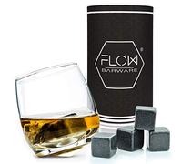 FLOW Barware Rocking Whiskey Glass & Whisky Stones Set | Set regalo di whisky con pietre da whisky | Bicchieri da whisky da uomo, inclusi bicchiere girevole e cubetti di ghiaccio in granito