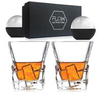 FLOW Barware Set di 2 bicchieri da whisky con base Iceberg, un set regalo di bicchieri da whisky. Tumbler pesanti per Scotch, Bourbon, Negroni e Rum. Include stampi per sfere di ghiaccio.