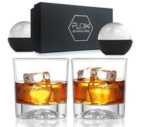 FLOW Barware Set di 2 bicchieri da whisky con base montana, un set regalo di bicchieri da whisky. Bicchieri tumbler pesanti per Scotch, Bourbon, Negroni, Rum | Include stampi per sfere di ghiaccio.