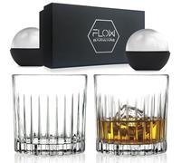 FLOW Barware Set di 2 bicchieri da whisky con design Art Déco, un set regalo di bicchieri da whisky. Tumbler pesanti per Scotch, Bourbon, Negroni e Rum. Include stampi per sfere di ghiaccio