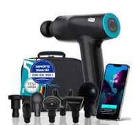 Flow PRO Massaggiatore a pistola, corsa 14 mm. 100 watt di potenza. 7 testine massaggianti. Autonomia della batteria di 4 ore. Ultra silenzioso. Leggero. Custodia inclusa