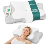 Flowen Cuscino Cervicale Ergonomico Memory Foam per Dormire, 2 Altezze | A farfalla, 60x40x13/10 cm, per posizione laterale e supina, federa sfoderabile, OEKO-TEX, Grigio