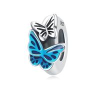 Flower and Butterfly Embracing Positioning Clasp Charm, 925 Sterling Silver Charm Bracelet Accessory, Compatible with Pandora Bracelet Neckalce