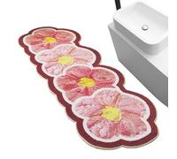 Flower Bath Mat, non Slip Kitchen Carpet, Washable Absorbent Kitchen Rug Soft Texture, Large Size Mat, Floral Pattern Floor Carpet Home Interior Setup, Bedroom Living Room Indoor Floor