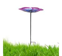 Flower Bird Bath - Butterfly Watering Basin, 63cm Height with Ground Stake, Heavy Duty Cast Iron, Weatherproof Bronze Coating, Outdoor Garden Station for Hummingbird Bee Yard Farm Use