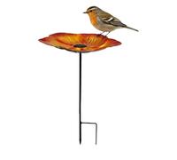Flower Bird Bath - Butterfly Watering Basin, 63cm Height with Ground Stake, Heavy Duty Cast Iron, Weatherproof Bronze Coating, Outdoor Garden Station for Hummingbird Bee Yard Farm Use