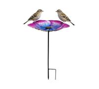 Flower Bird Bath - Metal Watering Station 63cm, Heavy Duty Outdoor Stake Supported Basin, Rust Powder Coated Finish Hummingbird Bee Butterfly Garden Yard Patio Farm