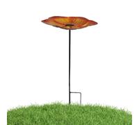 Flower Bird Bath - Metal Watering Station 63cm, Heavy Duty Outdoor Stake Supported Basin, Rust Powder Coated Finish Hummingbird Bee Butterfly Garden Yard Patio Farm