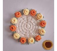 Flower Bouquet Blanket Coasters, Tabletop Potted Flowers, Mini Handmade Crochet Rose Romantic Knitted, Gift for Girls Mom for Birthday, Anniversary and Valentines (Orange)