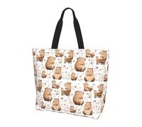 Flower Capybara Cute Print Borsa Da Spiaggia Impermeabile Borsa A Mano Portatile Borsetta Per Donna Ufficio Lavoro