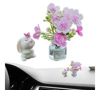 Flower Car Accessories, Small Bunny Dashboard Decorations, Cute Portable Auto Ornaments, Adorable and Aesthetic Design for Car Interior, Travel, Daily Use, Resin + Glass