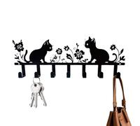 Flower Cat Key Rack - Iron Wall Mounted Hook Organizer, Strong Multi Hanging System, Decorative Functional Storage Design, Durable Long Lasting Construction | Keys, Coats, Towels, Entryway, Home Decor
