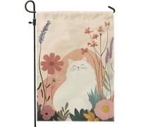 Flower Cat Peach Flowers And White Cat Bandiere Verticale Resistente Alle Intemperie Bandiere Colore Vivido Bandiera Per Feste Portico Decorazione 30X45Cm
