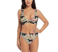 Flower Cow Farm, bikini da donna imbottito con lacci sul retro, due pezzi, Nero , XXL