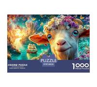 Flower-crowned Goat by Glowing Waters Puzzle Da 1000 Pezzi Dream Sheep Puzzle Classici Per Tutte Le Età 38x26cm/1000pcs
