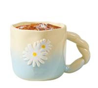 Flower Cup - 400ml Ceramic Drinking Mug with Handle | Stylish Pottery Coffee Tea Milk Chocolate Beer Juice Holder, Decorative Novelty Gift for Adults, Kids, Friends, Office Desk, Home Dining, Travel