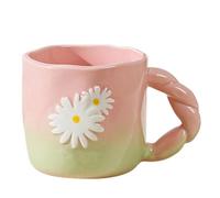 Flower Cup - 400ml Ceramic Drinking Mug with Handle | Stylish Pottery Coffee Tea Milk Chocolate Beer Juice Holder, Decorative Novelty Gift for Adults, Kids, Friends, Office Desk, Home Dining, Travel