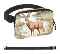 Flower Deer by the Stream-1882 - Marsupio a tracolla per uomo e donna, borsa da cintura per viaggi, casual, passeggiate, corsa, escursionismo, ciclismo, multicolore, 4 x 23 x 15 cm, Multicolore,