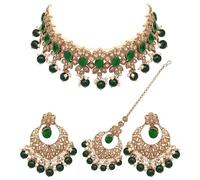 Flower Delight Reverse AD Stone Patti Choker Set (verde), metallo, senza pietre preziose