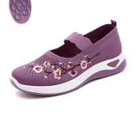 Flower Embroidered Slip On Knitting Flat Loafers for Women Comfortable Soft Sole Tennis Shoes Breathable Mesh Comfy Platform Non Slip Walking Sneakers (Purple,39)