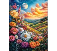 Flower Field at Sunset Rompicapo 300 Pezzi Per Regalo Di Battesimo Cartone Spesso Per Bambini Magical Animal Fairy Tale Tema Baby Per Attività Educativa Con Confezione Regalo Da Passatempo 300 PCS