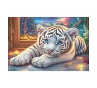 Flower Field Lying White Tiger Rompicapo 1000 Pezzi Per Decorazione Di Eventi Cartone Rigido Tema Matrimoniale Per Allestimenti Edizione Personalizzabile Qualità Garantita 1000 PCS