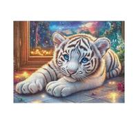 Flower Field Lying White Tiger Rompicapo 500 Pezzi Per Adolescenti Cartone Di Alta Qualità Tema Gaming Per Tempo Libero Con Amici Nuovo Design Edizione Limitata 500 PCS