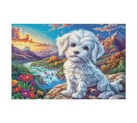 Flower Field West Highland Terrier Rompicapo 1000 Pezzi Per Decorazione Murale Grande Formato Bloom Grass Sky Cartone Rigido Panoramico Per Pareti Ampie Stampa Ad Alta Definizione 1000 PCS