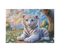 Flower Field White Tiger Rompicapo 300 Pezzi Per Regalo Di Battesimo Cartone Spesso Per Bambini Meadow Flora Dusk Tema Baby Per Attività Educativa Con Confezione Regalo Da Passatempo 300 PCS