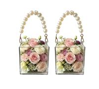 Flower Girl Basket, Clear Acrylic Bouquet Display Box With Pearl Handle
