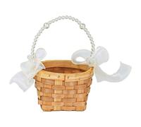 Flower Girl Basket - Wedding Round Flower Basket, Handheld Carry Handle with Bow Accent, Elegant Decorative Accessory, Lightweight Woven Craft Design | Event Decor Solution for Ceremony Party