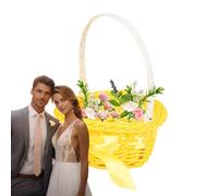 Flower Girl Basket, Woven Rattan Petal Holder, Handmade Round Storage, Rustic Handle Design, for Weddings, Home Decor, Photography Props, 5.12 inches Multicolor