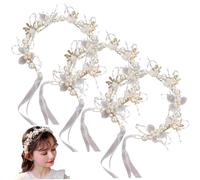 Flower Girl Crown for Kids 3pcs White Plastic Plasting e Flower Girl Chief con nastro per il compleanno della festa di nozze accessori per capelli