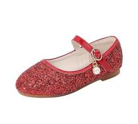 Flower Girls Dress Shoes Toddler Kids Wedding Heel Mary Jane Shoes Glitter Flat Shoes Sandali 35, Colore: rosso, 27.5 EU