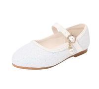 Flower Girls Dress Shoes Toddler Kids Wedding Heel Shoes Glitter Flat Shoes Sandale, bianco, 25.5 EU