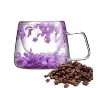 Flower Glass Mug-Double Wall Insulated Cup,200ml Dried Floral Coffee Mug