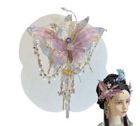 Flower Hair Clips, Tassel Hair Clip, Shiny Rose Silk Bowknot, Sturdy Fairy Headpiece for Youth Girl Dance, Bridal Beach Vacation Cosplay Prom Festival Wedding School Accessory