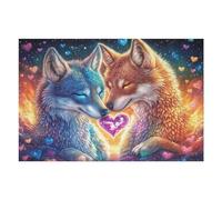 Flower Heart Wolf & Fox Puzzle 1000 Pezzi Colorato Rompicapo Sfida Impossibile Per Amanti Del Puzzle Adulti Rilassamento Pressione Ridotta Idea Regalo Per Lui 1000 PCS