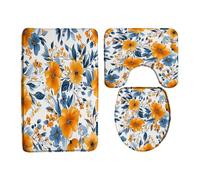 Flower Herbs Leaves Plant Rustic Spring Wildflower Set Di Tappeti Da Bagno 3 Pezzi Antiscivolo Tappetino Da Bagno Assorbente Tappeto Con Profilo A U Per Doccia Toeletta La Casa