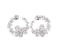 Flower Hoop Earrings, Floral Loop Earrings, Copper Material, Rhinestone Hollow Jewelry, Silver Fashion Accessory, Elegant Gift Idea, For Women Ladies Daily, Versatile Silver, 1 Pair