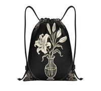 Flower in Vase Black Borsa con Cordoncino Regolabile Sacca Unisex Gym Sack per Donna Campeggio Shopping 36X42Cm