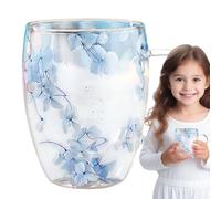 Flower Infused Coffee Mug - 4.45x3.35x1.97in Insulated Glass Cup, Comfortable Handle, Aanti-Scald Design | Multipurpose Built-In Selected Dried Flowers Mug for Family Friends Home Offices Beverage