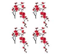 Flower Iron-On Patches - Embroidered Applique, 4-Piece Plum Blossom Set